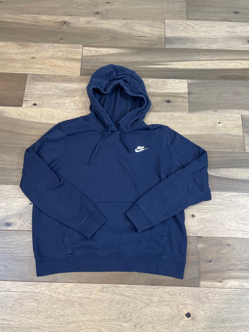 Nike Hoodie Size L Mens Navy Embroidered Logo Kangaroo Pocket